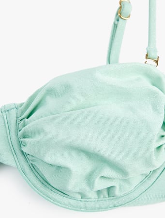 Koton X Sibil Çetinkaya - Büzgülü Parıltılı Balenli Bikini Üstü Çıkarılabilir Askılı