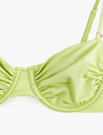 Büzgülü Kalp Yaka Balenli Bikini Üstü Çıkarılabilir Askılı