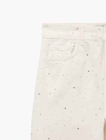 Normal Bel Uzun Düz Kesim Pamuklu Taşlı Denim Pantolon - Straight Fit Jeans