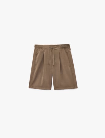 Regular Fit Cepli Viskon Beli Bağcıklı Şort