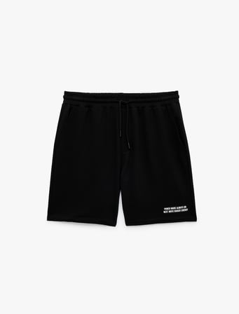 Pamuklu Cepli Straight Fit Beli Bağcıklı Baskılı Spor Şort