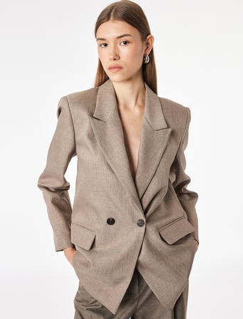 Cepli Uzun Kollu Düğmeli Kruvaze Blazer Ceket