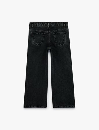 Pamuklu Zincir Detaylı Geniş Paça Denim Pantolon