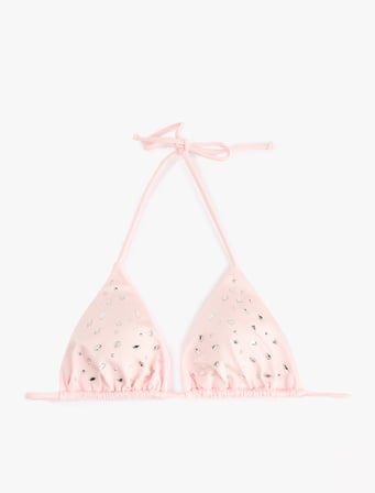 Koton X Sibil Çetinkaya - Boyundan Bağlamalı Taş Detaylı Üçgen Bikini Üstü