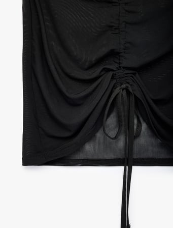 Slim Fit Drapeli Mini Tül Pareo Etek