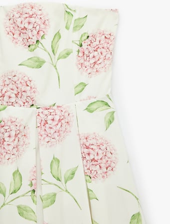 Koton X Sibil Çetinkaya - Pamuklu Pile Detaylı Çiçek Desenli Straplez Midi Poplin Elbise