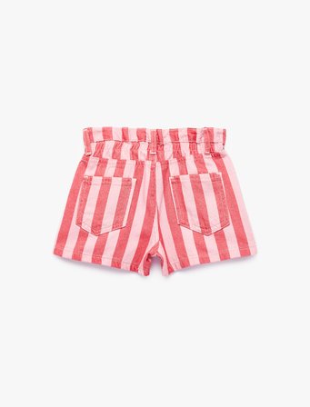 Pamuklu Yüksek Bel Cepli Çizgili Denim Şort