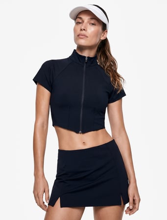 Slim Fit Dik Yaka Reglan Kollu Fermuarlı Spor Tişört