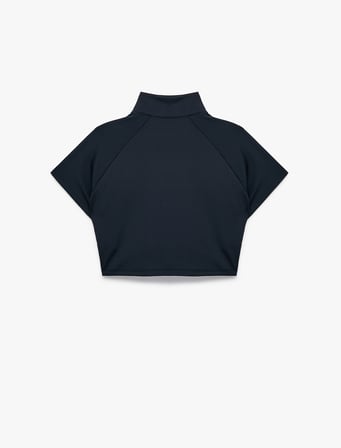Slim Fit Dik Yaka Reglan Kollu Fermuarlı Spor Tişört