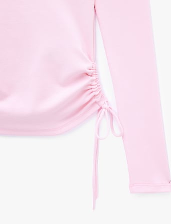 Pamuklu Büzgülü Slim Fit Uzun Kollu Halter Yaka İkili Tişört
