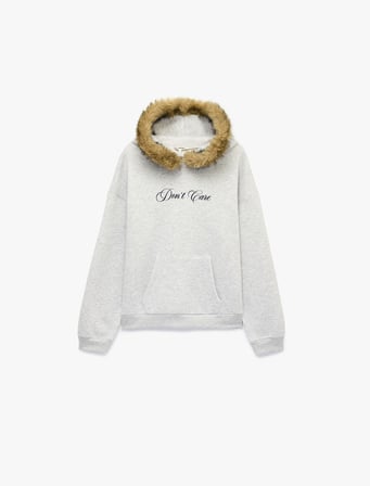 Baskılı Şardonlu Kanguru Cepli Suni Kürklü Kapüşonlu Sweatshirt