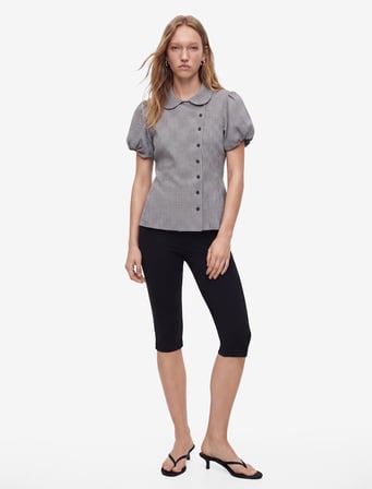 Slim Fit Bebe Yaka Kısa Balon Kollu Pötikareli Gömlek