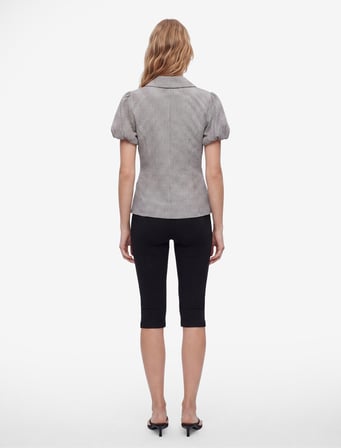 Slim Fit Bebe Yaka Kısa Balon Kollu Pötikareli Gömlek