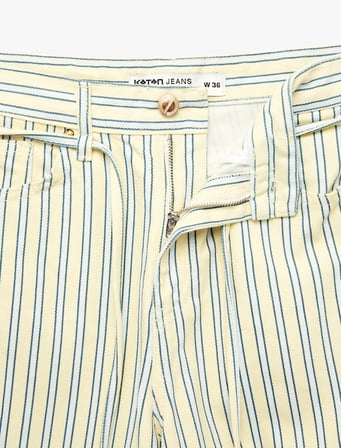 Çizgili Pamuklu Normal Bel Bağcık Detaylı Crop Wide Leg Pantolon