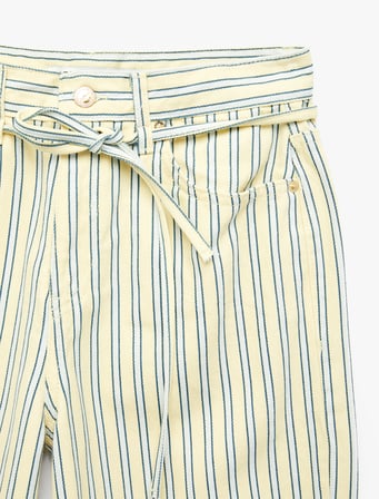 Çizgili Pamuklu Normal Bel Bağcık Detaylı Crop Wide Leg Pantolon