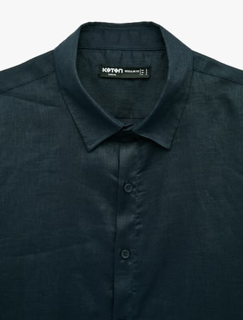 Klasik Yaka Regular Fit Uzun Kollu Keten Gömlek