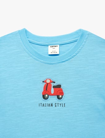 Bisiklet Yaka Kısa Kollu Pamuklu Baskılı Tişört