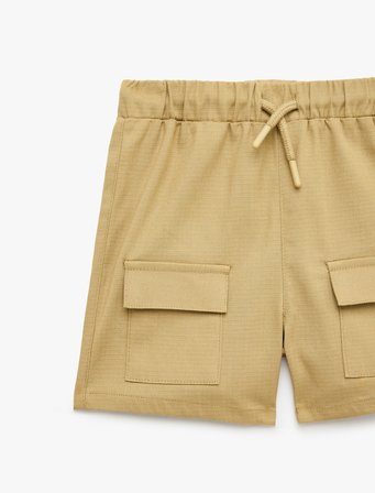Pamuklu Beli Bağcıklı Kargo Cepli Şort