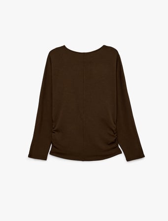 Slim Fit Büzgülü Uzun Kollu Bisiklet Yaka Tişört
