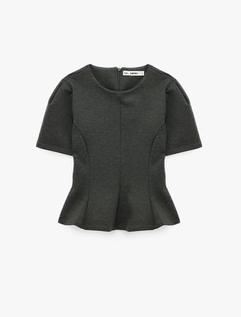 Slim Fi Dikiş Detaylı Bisiklet Yaka Kısa Kollu Peplum Tişört