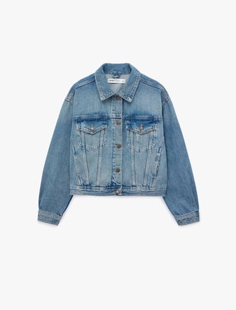 Pamuklu Gömlek Yaka Uzun Kollu Denim Ceket