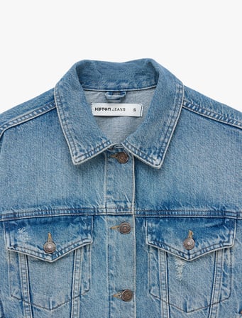 Pamuklu Gömlek Yaka Uzun Kollu Denim Ceket