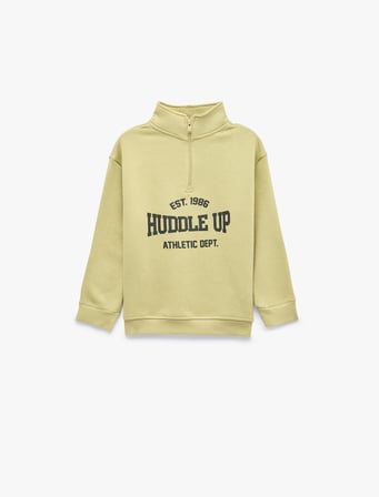 Yarım Fermuarlı Şardonlu Uzun Kollu Dik Yaka Oversize Sweatshirt