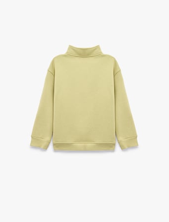 Yarım Fermuarlı Şardonlu Uzun Kollu Dik Yaka Oversize Sweatshirt