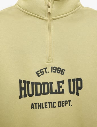 Yarım Fermuarlı Şardonlu Uzun Kollu Dik Yaka Oversize Sweatshirt