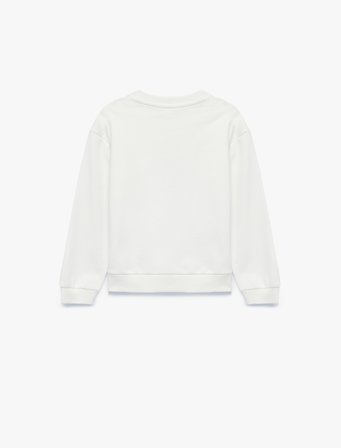 Kedi Baskılı Bisiklet Yaka Uzun Kollu Şardonlu Pamuklu Sweatshirt
