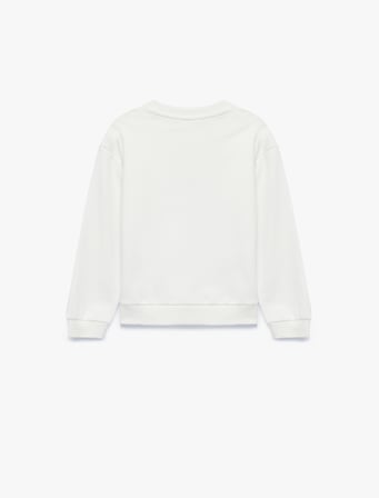Kedi Baskılı Bisiklet Yaka Uzun Kollu Şardonlu Pamuklu Sweatshirt