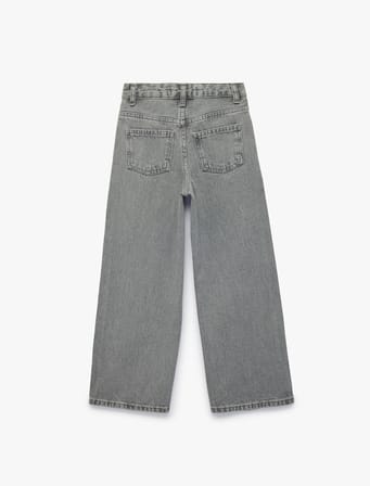 Fiyonk Nakış Detaylı Pamuklu Geniş Paça Denim Pantolon