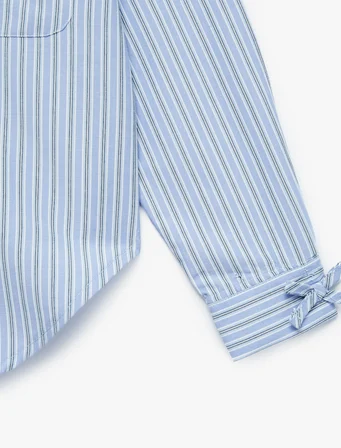 Fiyonk Detaylı Uzun Kollu Gömlek Yaka Oversize Çizgili Gömlek