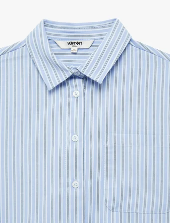 Fiyonk Detaylı Uzun Kollu Gömlek Yaka Oversize Çizgili Gömlek