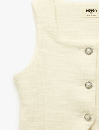 Kolsuz Kare Yaka Düğmeli Crop Tüvit Bluz