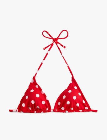 Koton X Sibil Çetinkaya - Boyundan Bağlamalı Puantiyeli Üçgen Bikini Üstü