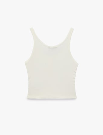 Slim Fit Viskon U Yaka Kolsuz Düğmeli Spor Atlet