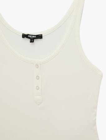 Slim Fit Viskon U Yaka Kolsuz Düğmeli Spor Atlet