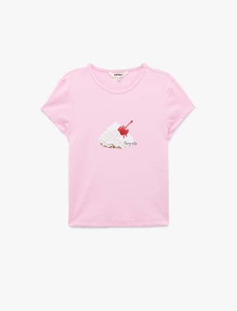 Koton X Sibil Çetinkaya - Slim Fit Pamuklu Kısa Kollu Kiraz Baskılı Tişört