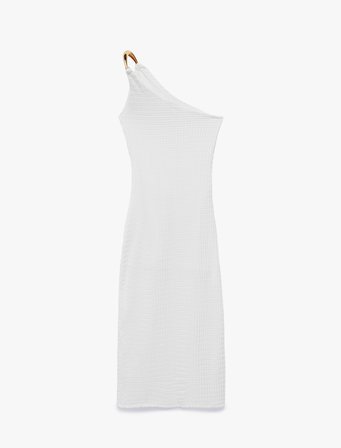 Koton X Sibil Çetinkaya - Bürümcük Kumaş Asimetrik Yaka Aksesuarlı Tek Omuz Bodycon Elbise