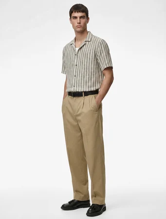Lastik Detaylı Rahat Fit Pileli Kanvas Pantolon