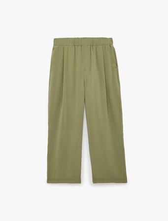 Beli Lastikli Cepli Viskon Pileli Kumaş Pantolon