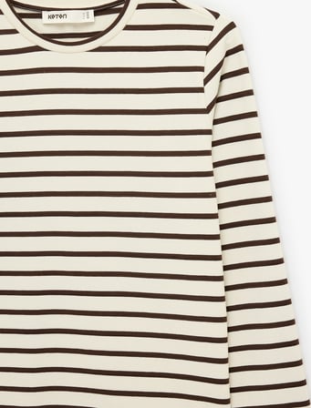 Slim Fit Bisiklet Yaka Uzun Kollu Çizgili Tişört