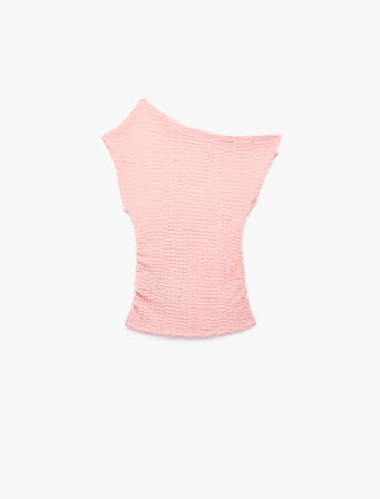 Asimetrik Yaka Büzgü Detaylı Slim Fit Kolsuz Bluz