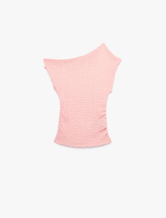 Asimetrik Yaka Büzgü Detaylı Slim Fit Kolsuz Bluz