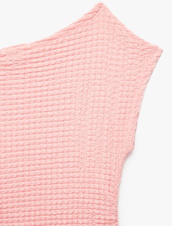 Asimetrik Yaka Büzgü Detaylı Slim Fit Kolsuz Bluz