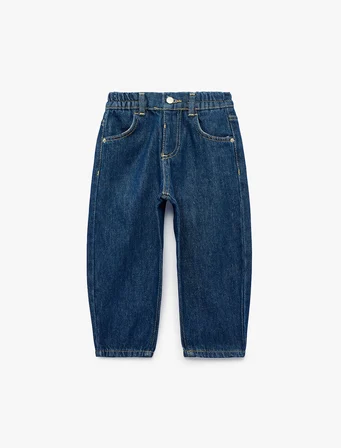 Pamuklu Beli Ayarlanabilir Lastikli Balon Form Denim Pantolon