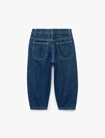 Pamuklu Beli Ayarlanabilir Lastikli Balon Form Denim Pantolon