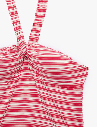 Koton X Sibil Çetinkaya - Viskon Kumaş Slim Fit Çizgili Halter Yaka Top