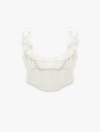 Koton X Sibil Çetinkaya - Fırfır Detaylı Kolsuz Dantel Crop Korse Büstiyer